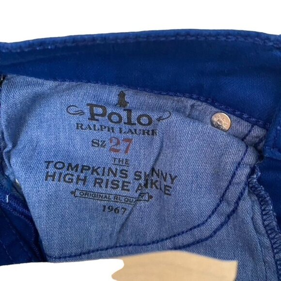 Polo Ralph Lauren Sz 27 Tompkins High-Rise Skinny Ankle Royal Blue Pony - Picture 6 of 11